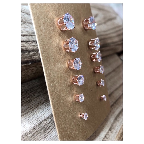 18K Rose Gold Plated CZ Stud Earrings 8MM - Picture 7 of 8
